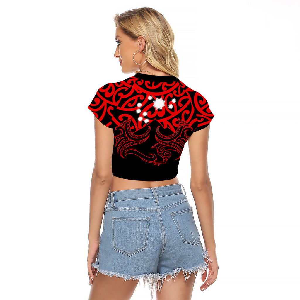 Matariki New Zealand Raglan Cropped T Shirt Maori New Year Red LT6 - Polynesian Pride