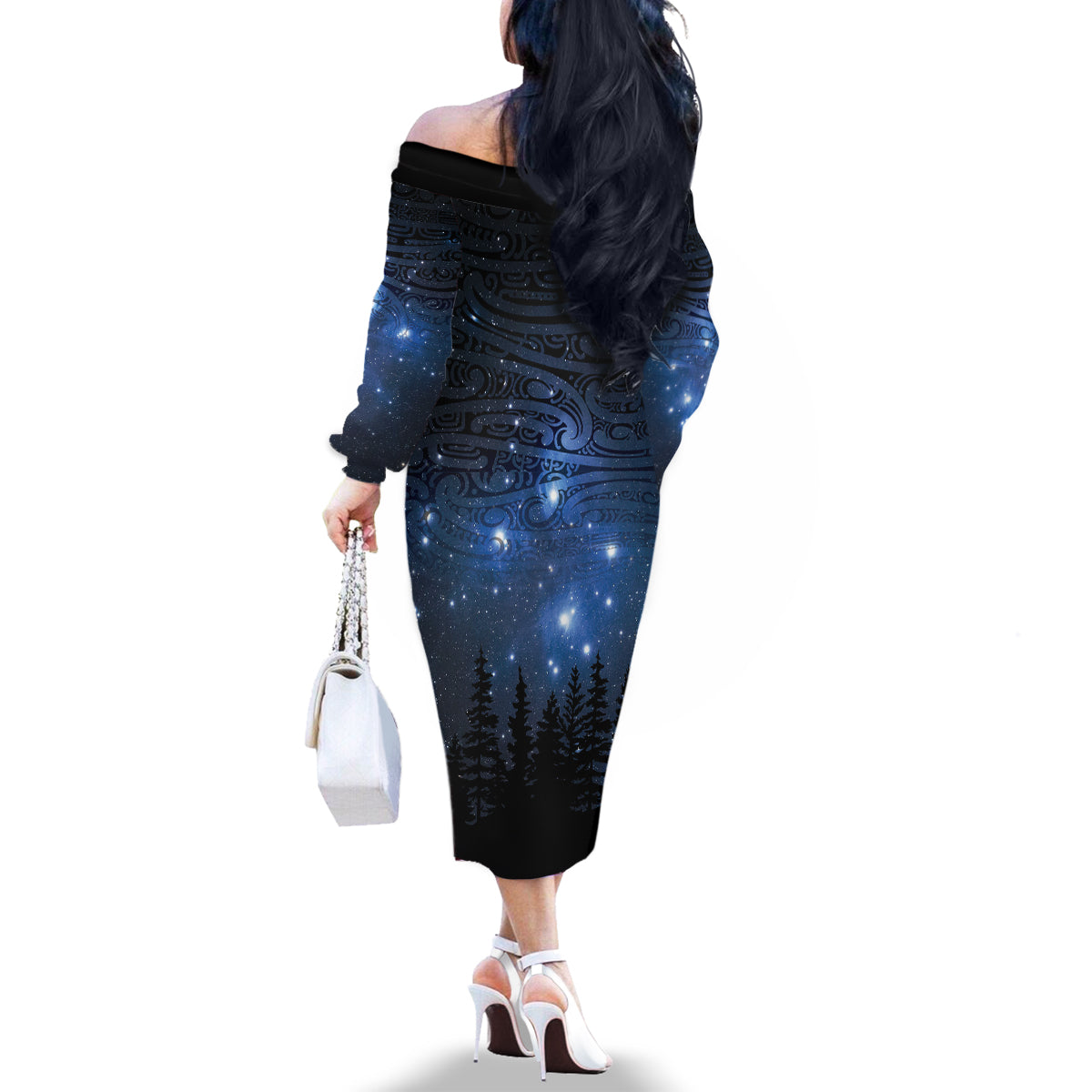 Matariki Te Tau Hou Māori Family Matching Off The Shoulder Long Sleeve Dress and Hawaiian Shirt New Zealand Starry Sky