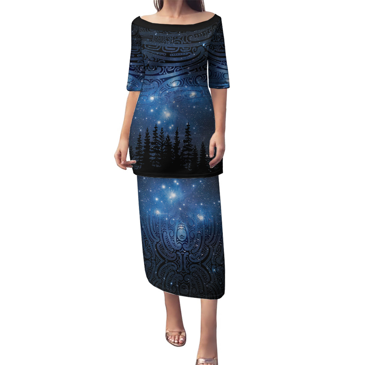 Matariki Te Tau Hou Māori Family Matching Puletasi and Hawaiian Shirt New Zealand Starry Sky