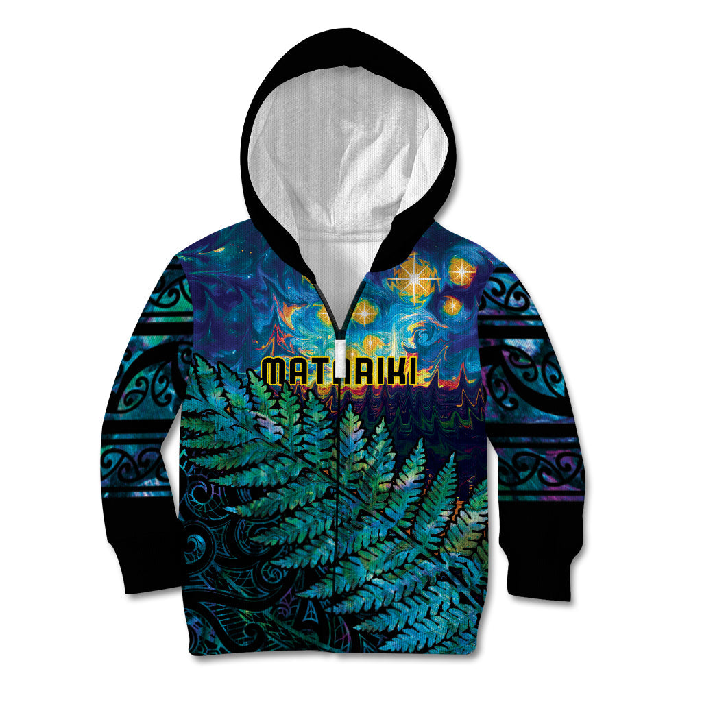 Matariki Te Tau Hou Maori Kid Hoodie New Zealand Silver Fern Night Starry Sky