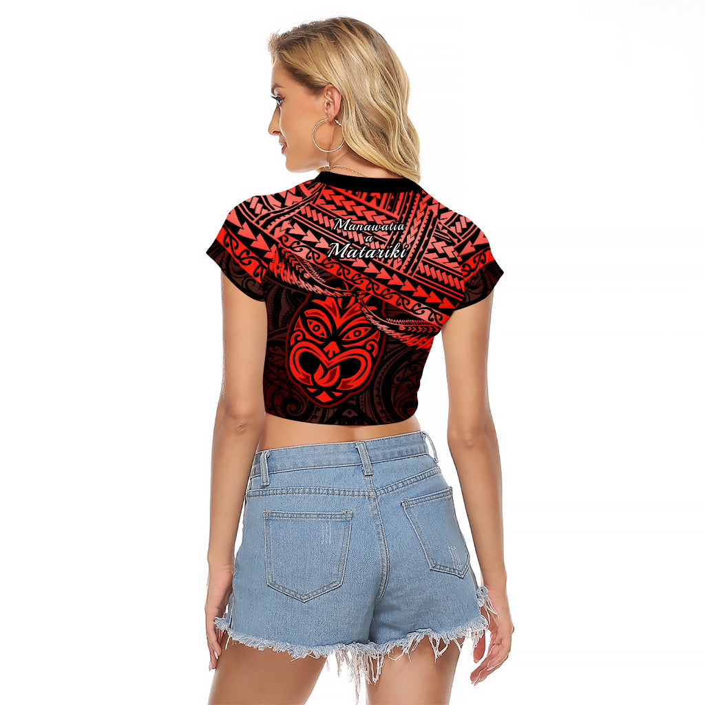 Matariki New Zealand Raglan Cropped T Shirt Maori New Year Tiki Red Version LT14