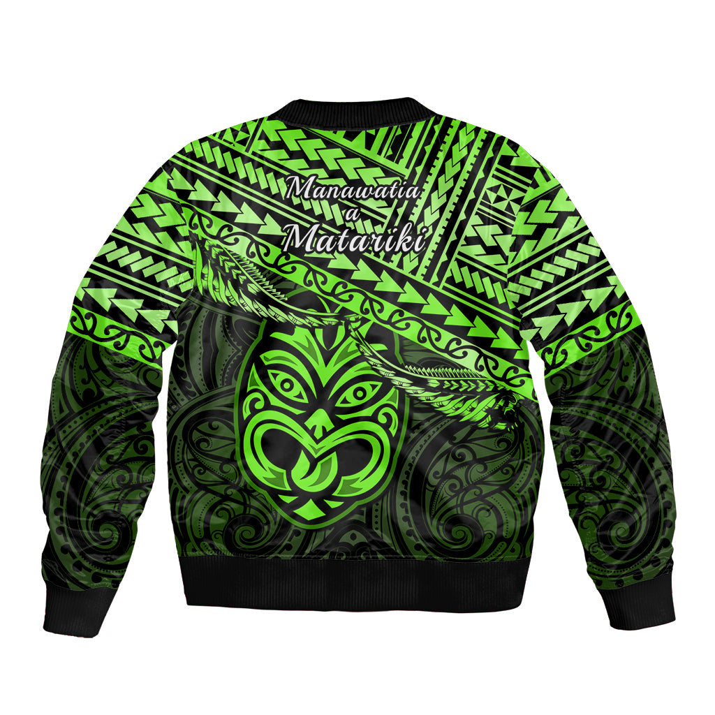 Matariki New Zealand Sleeve Zip Bomber Jacket Maori New Year Tiki Green Version LT14