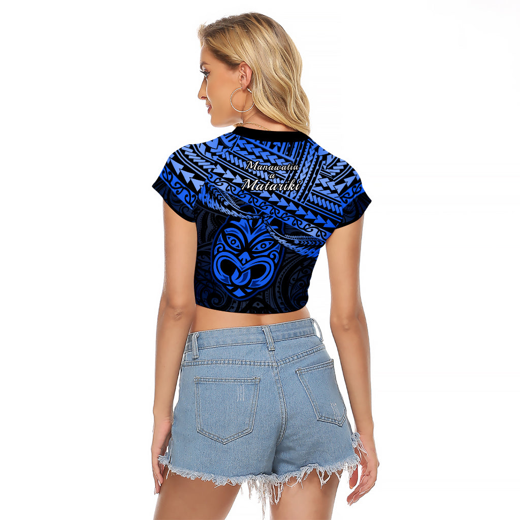 Matariki New Zealand Raglan Cropped T Shirt Maori New Year Tiki Blue Version LT14